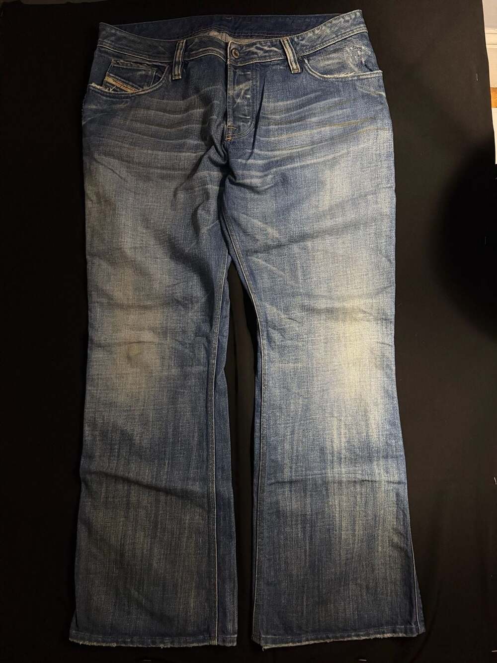 Diesel Zaf Distressed Bootcut Flare Denim Jeans Medium Wash